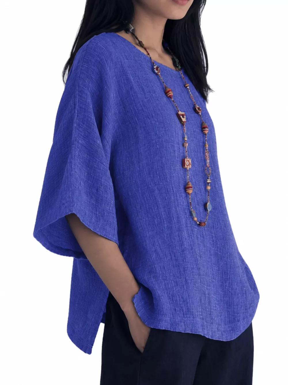 Full Size Loose Fit Linen Blend Blouse Plus Size, image 16