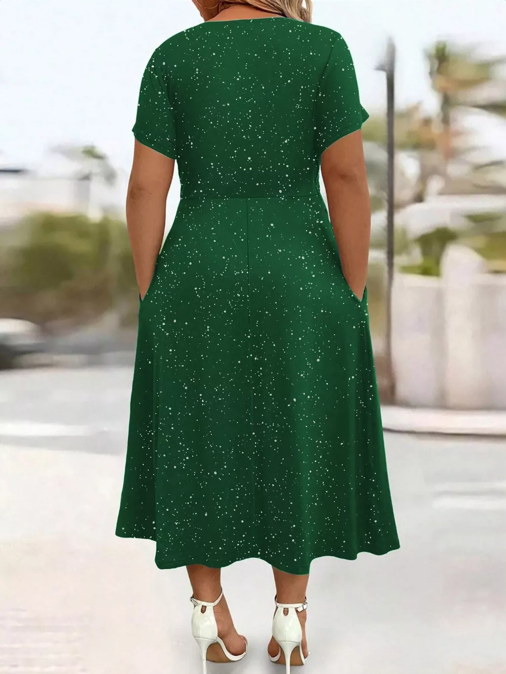 Full Size Twisted Front Short Sleeve Midi Dress with Pockets Plus Size, image 13