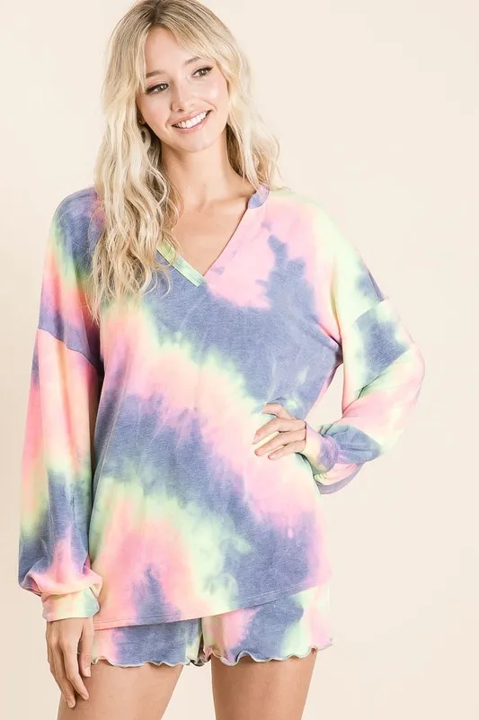 Tie Dye French Terry Top With Balloon Sleeves, image 3