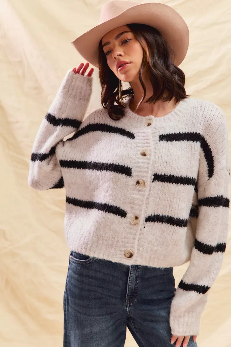 Stripe Soft Touch Button Cozy Sweater Cardigan, image 10