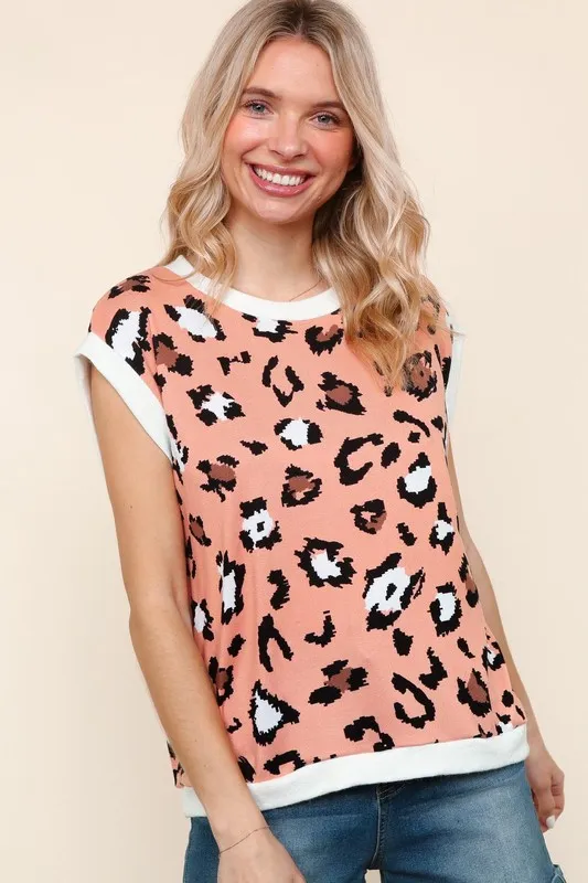 Leopard Print Dolman Cap Sleeve Knit Top, image 4