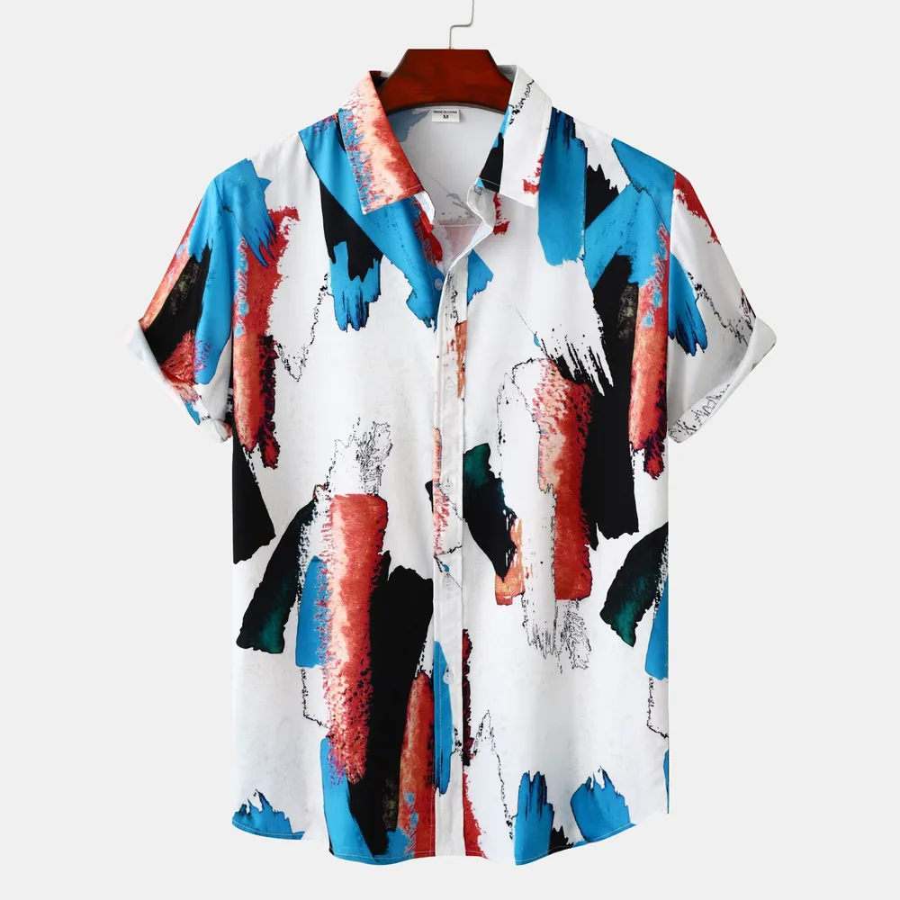 Men's Plus Size Abstract Print Short Sleeve Button-Down Casual Shirt