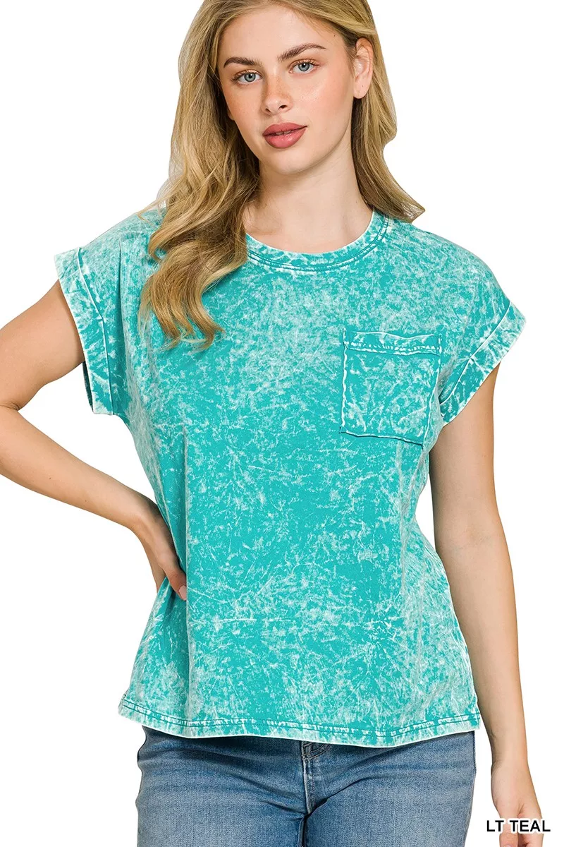 Full Size Crinkle Washed Round Neck Folded Short Sleeve Tee Plus Size