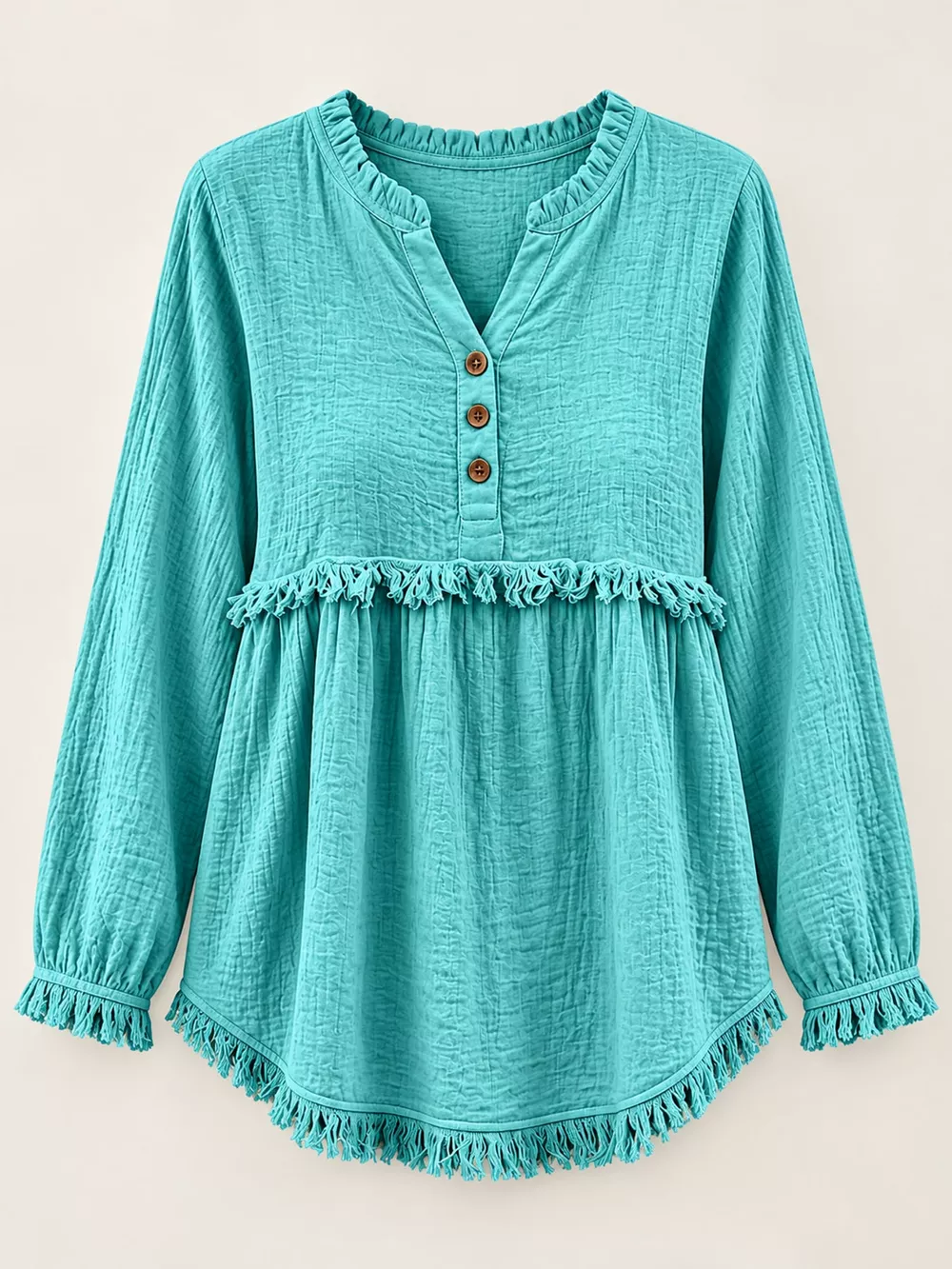 Full Size Frayed Hem Button Detail Blouse Plus Size, image 44