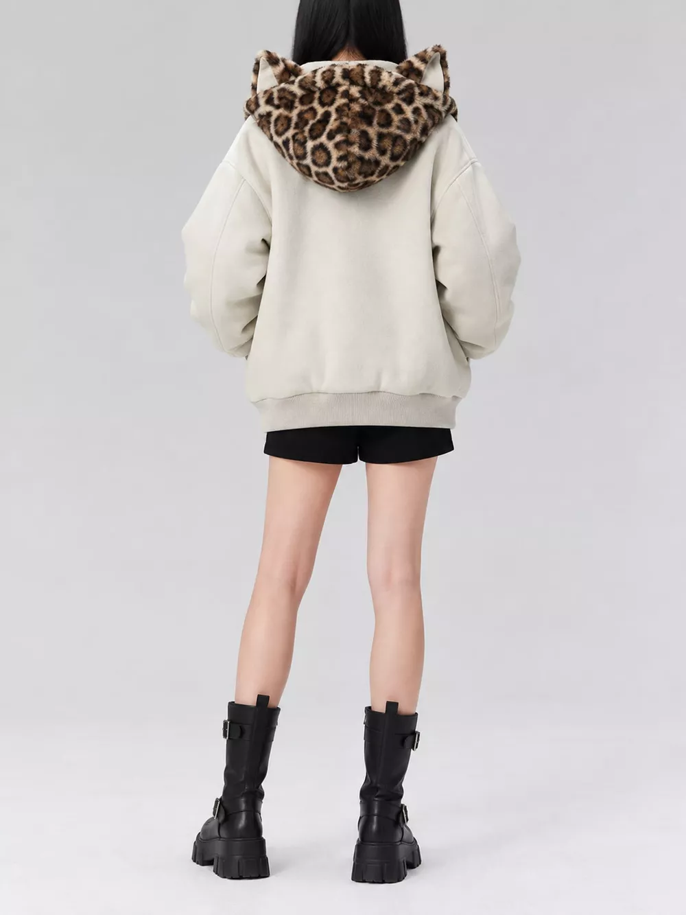Leopard Faux Fur Lined Zip Up Jacket, image 10