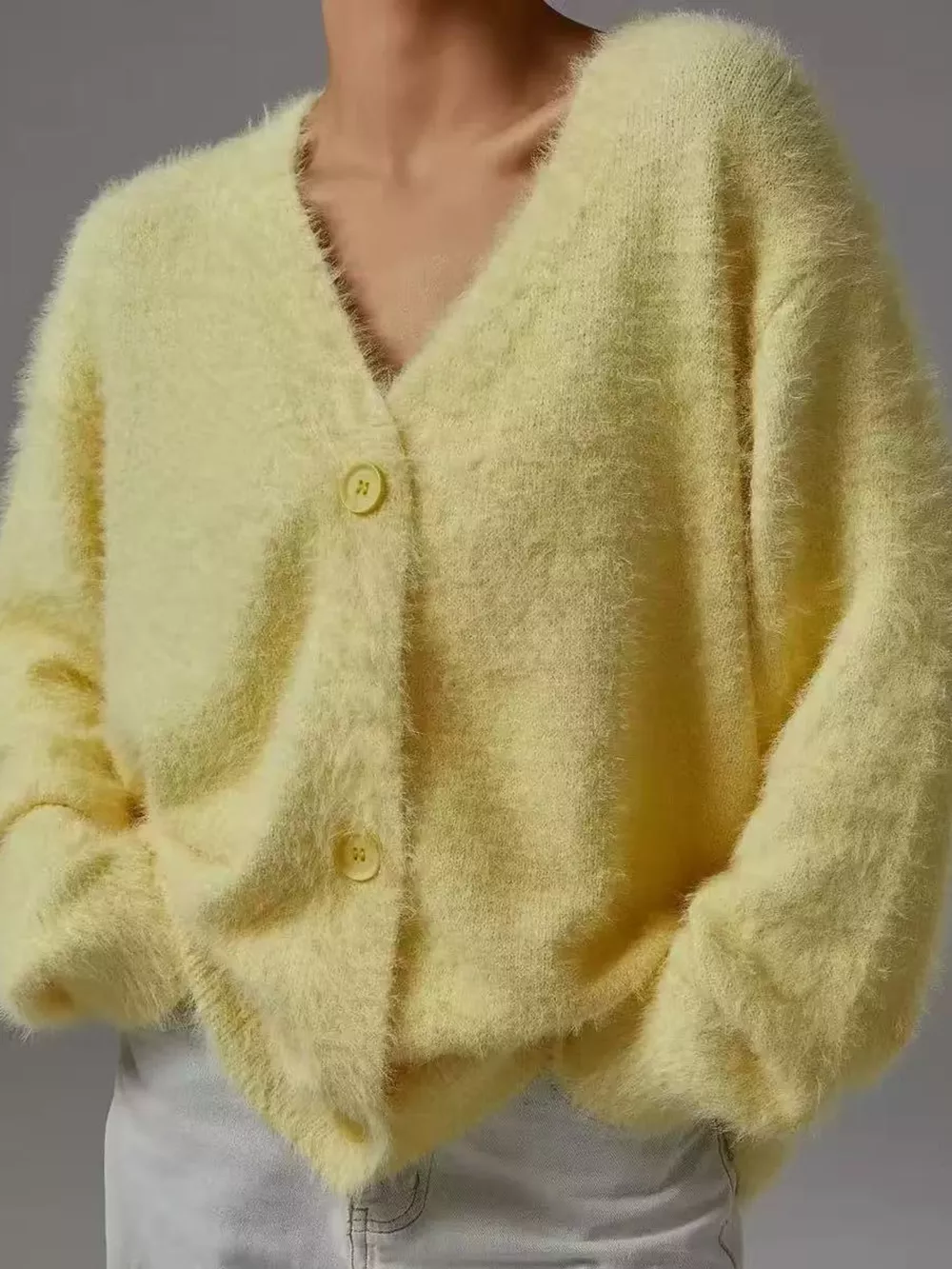 Fuzzy V-Neck Button-Down Cardigan, image 22