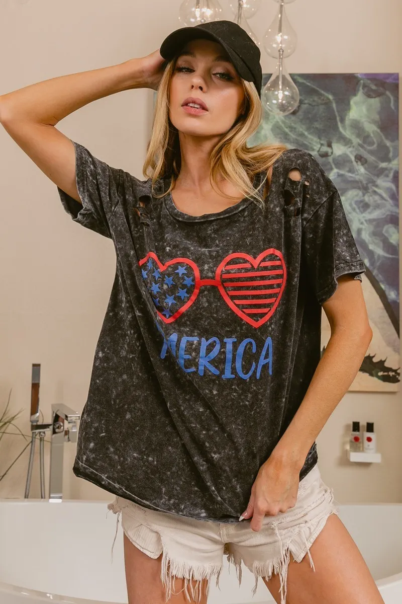 4th Of July Theme Mineral Washed Laser Cut Top, image 10