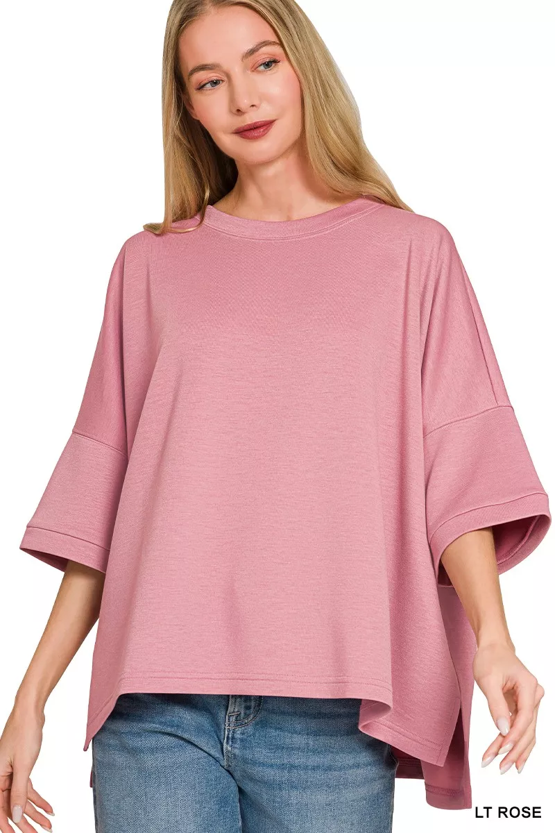 Scuba Round Neck Top With Side Slits