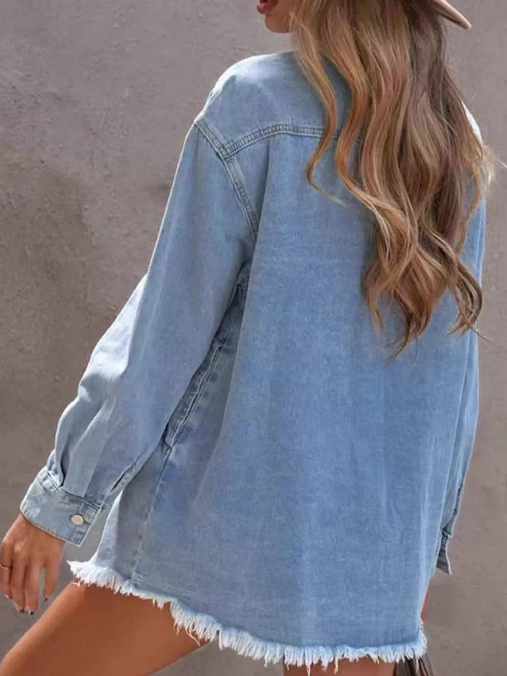 Raw Hem Button Up Denim Jacket, image 4