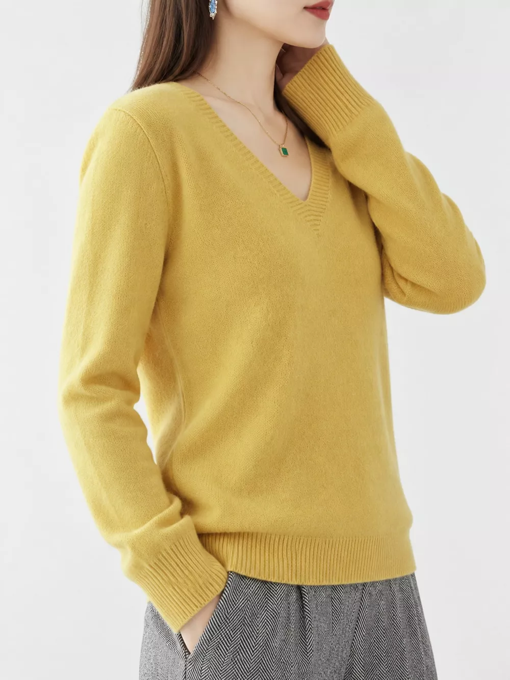 V-Neck Solid Color Sweater, image 10