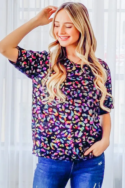 Leopard Foil Printed Half Sleeve Summer Sweater, image 7