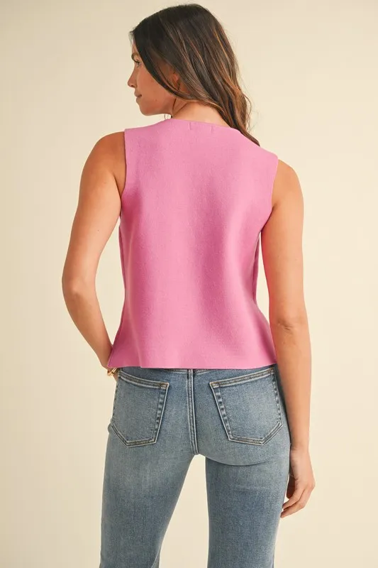 Metal Button Detail Crop Sweater Vest, image 3