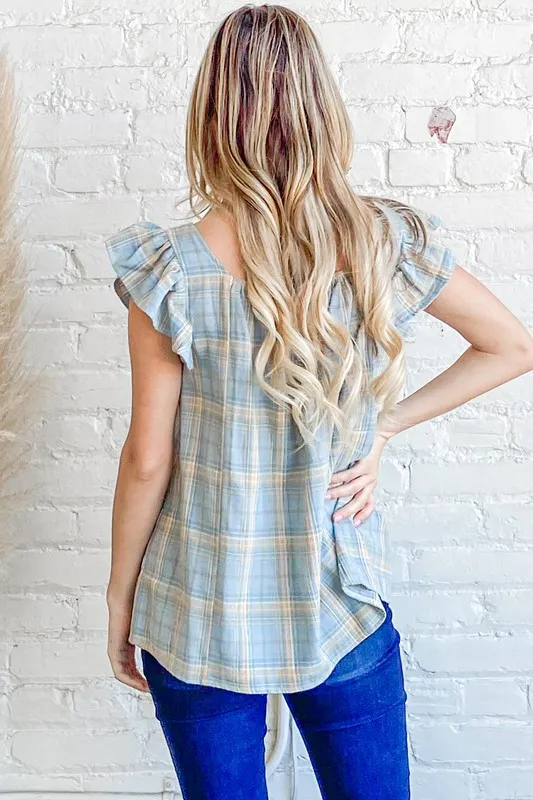 Plaid Print Smocked Detail Ruffle Baby Doll Top, image 3