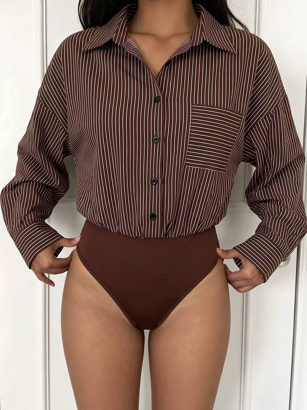 Striped Button-Up Bodysuit, image 4