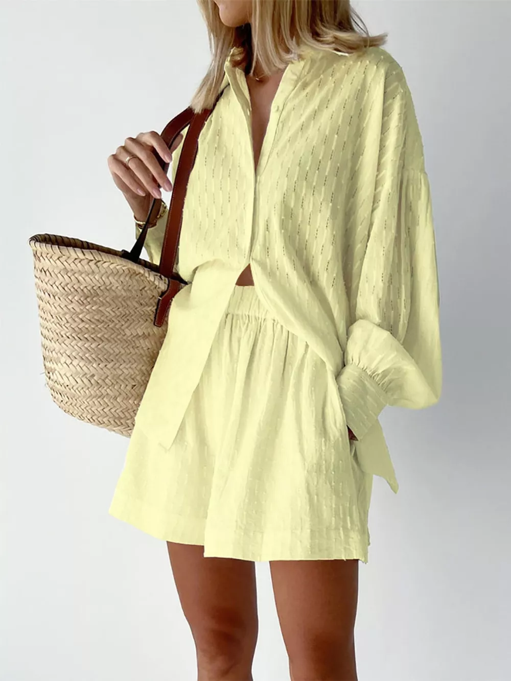 Textured Button-Down Shirt and Shorts Set, image 5