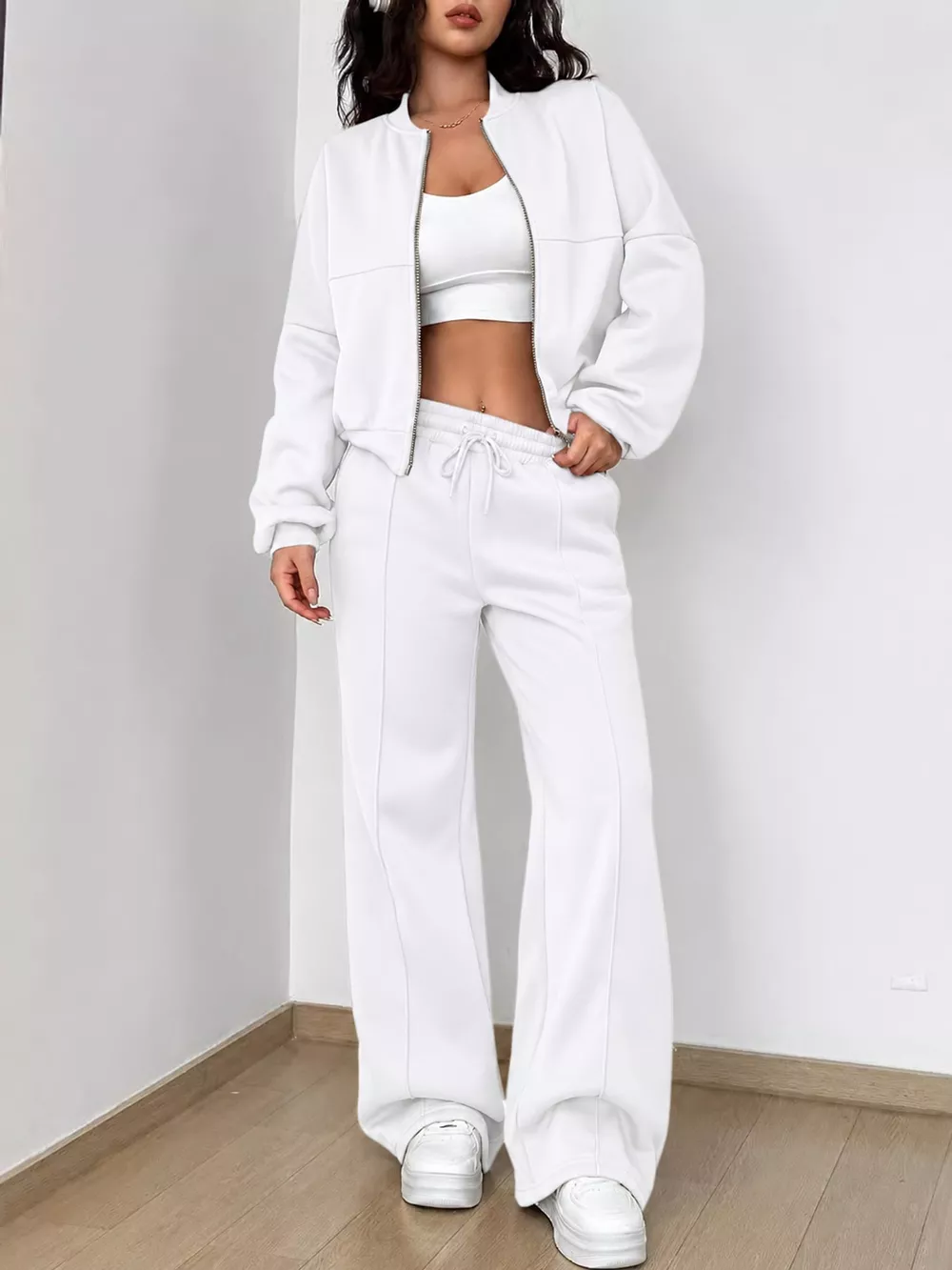 Casual Zip-Up Jacket and Wide-Leg Sweatpants Set, image 19