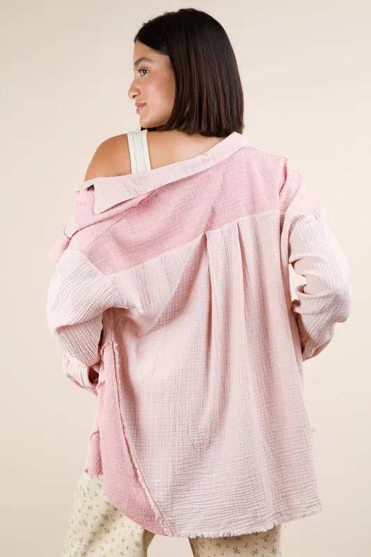 Mineral Washed Oversized Gauze Shacket, image 3