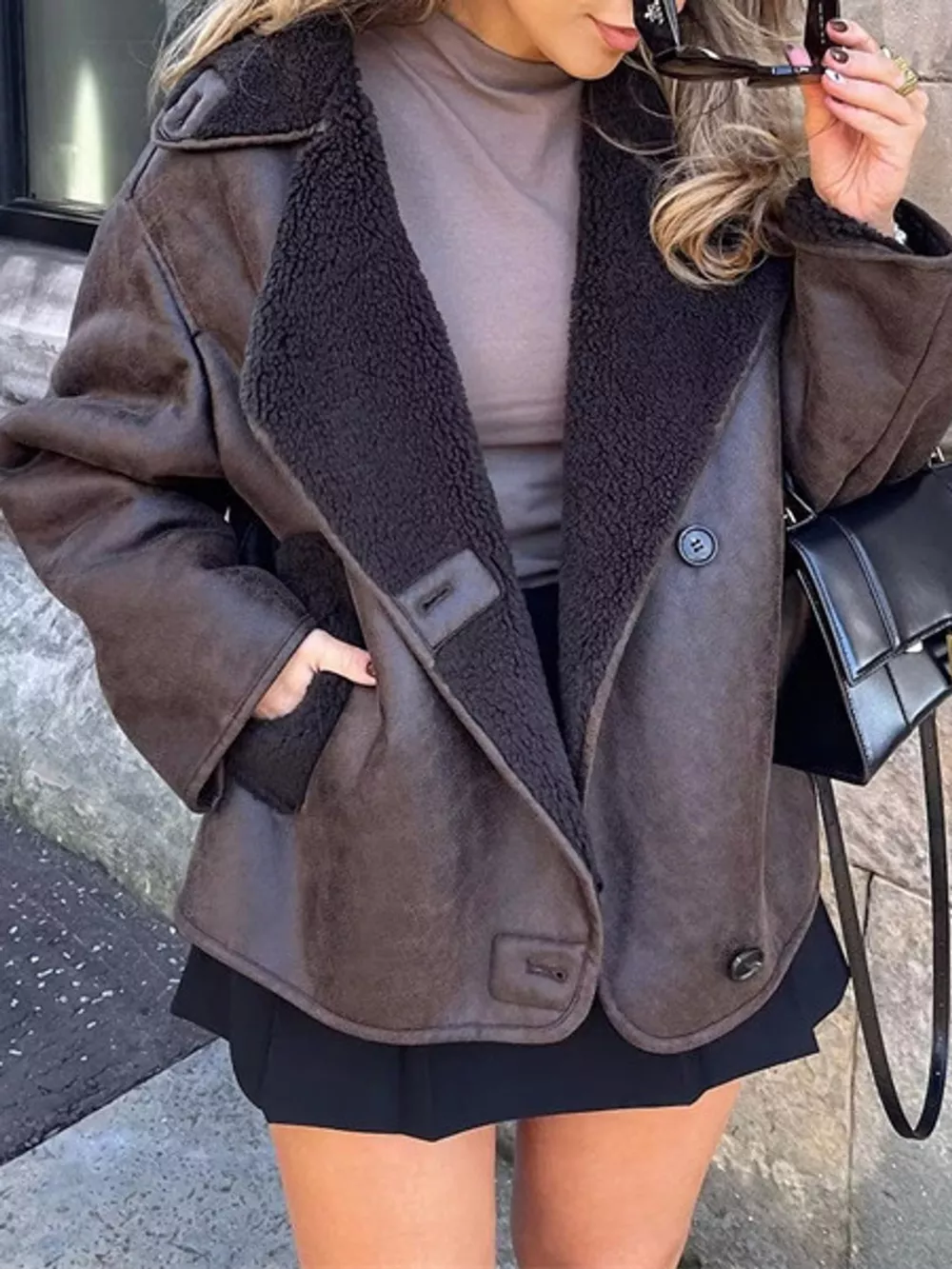 Sherpa Collar Dropped Shoulder Jacket
