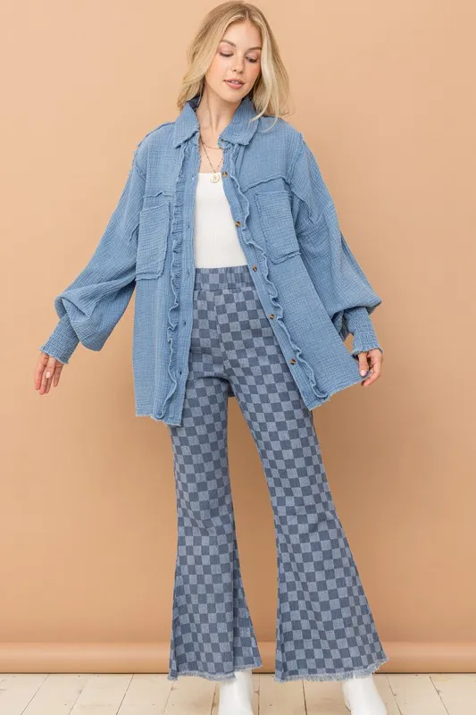 Checkerboard High Waist Bell Pants