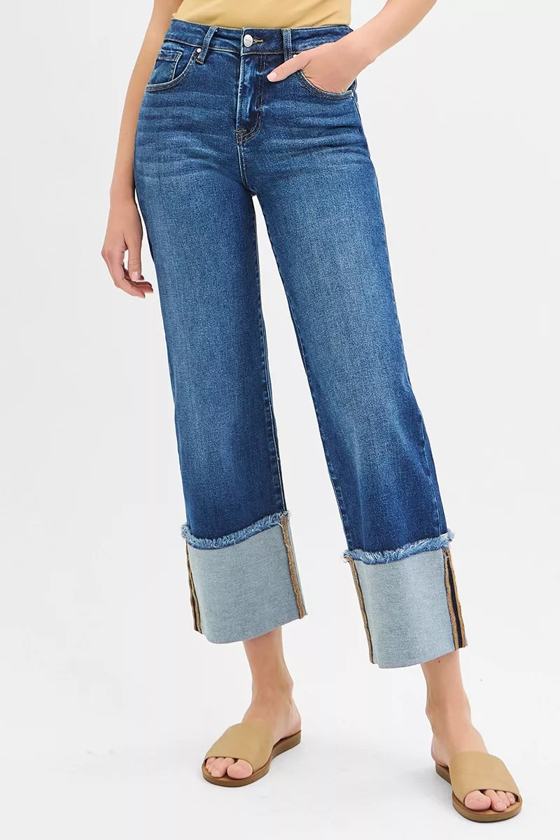 Full Size Mid Rise Crop Wide Wide Cuffed Jeans Plus Size, image 5