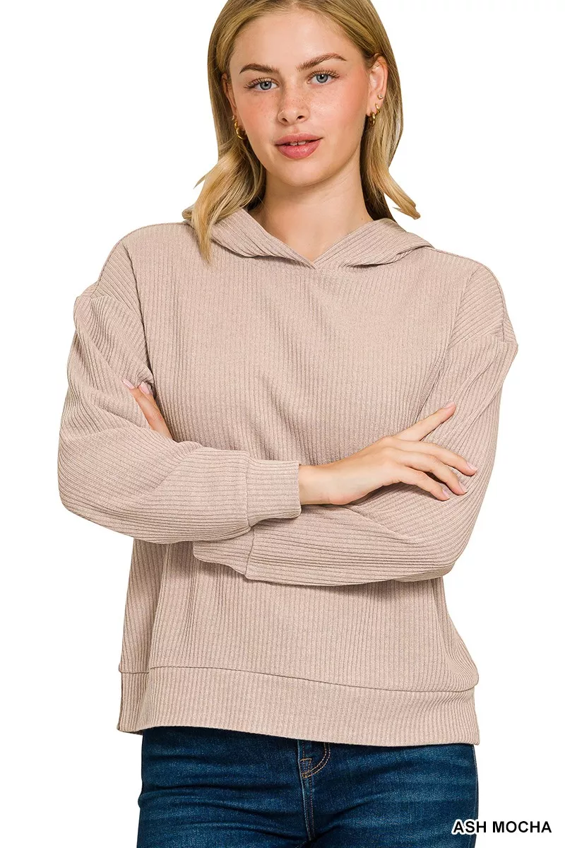 Ribbed Long Sleeve Hoodie, image 2
