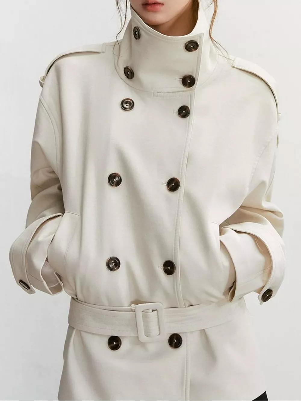 Double-Breasted Turtleneck Trench Outerwear, image 6