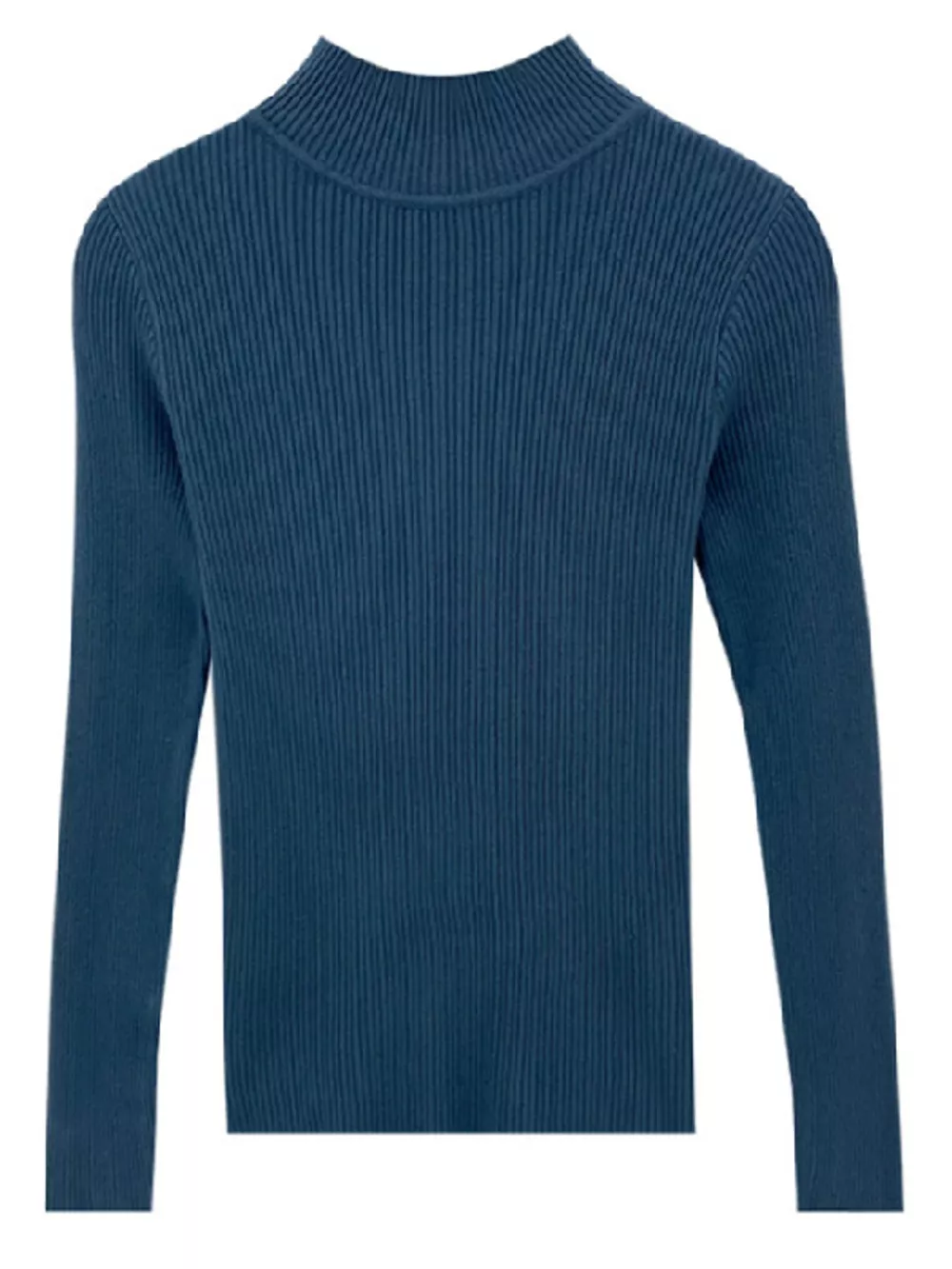 Elegant Slim-Fit Ribbed Mock Neck Knit Top, image 74