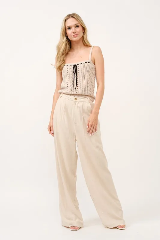 High-Rise Wide Leg Linen Blended Pants, image 5