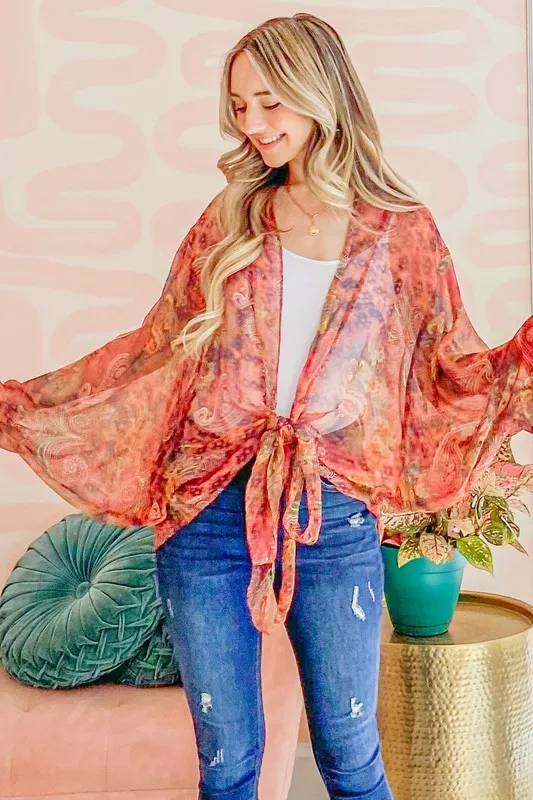 Front Tie Knot Oversized Print Top, image 2