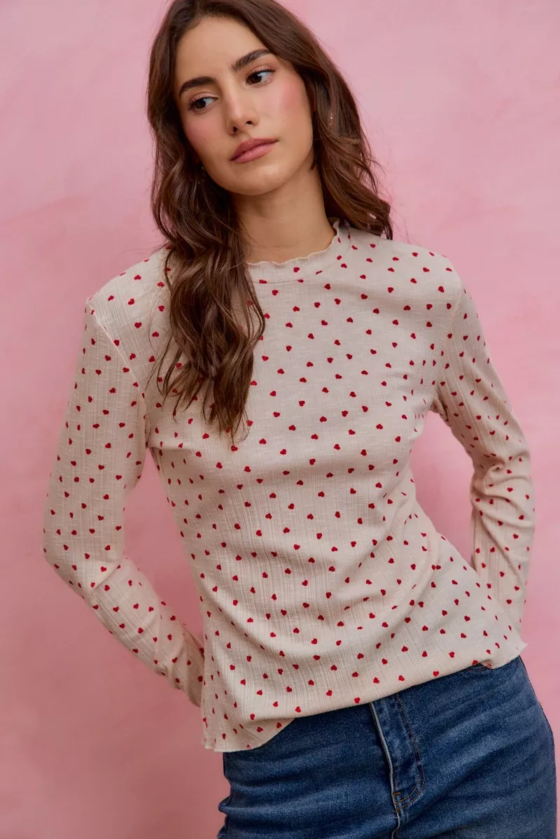 Ditsy Heart All Over Slub Rib Knit Valentine Top, image 5