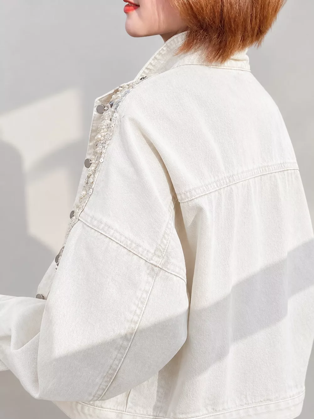 Embellished Rhinestone Snowflake Denim Jacket, image 7
