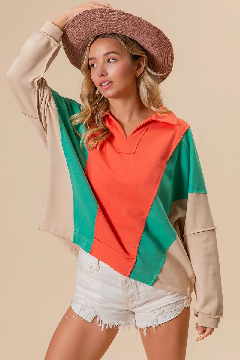 Colorblock Exposed Seam French Terry Sweatshirt, image 6