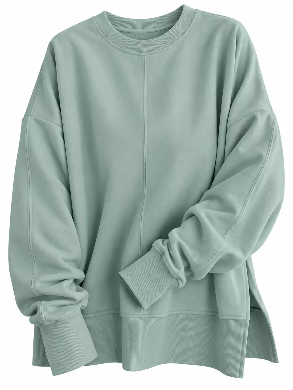Oversized Crew Neck Sweatshirt with Side Slit, image 56