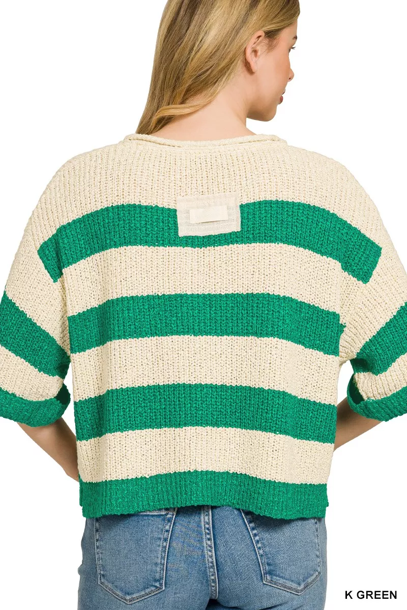 Split Neck Stripe Sweater, image 2