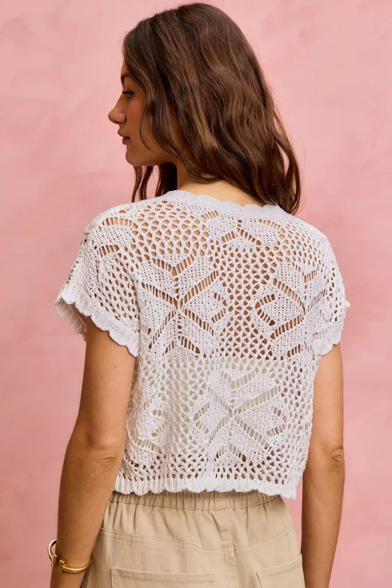 Crochet Scallop Edge Short Sleeves Knit Cover Up, image 9