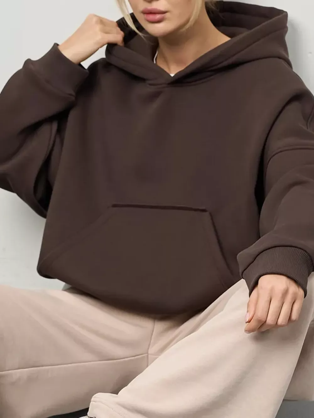 Kangaroo Pocket Dropped Shoulder Hoodie, image 2