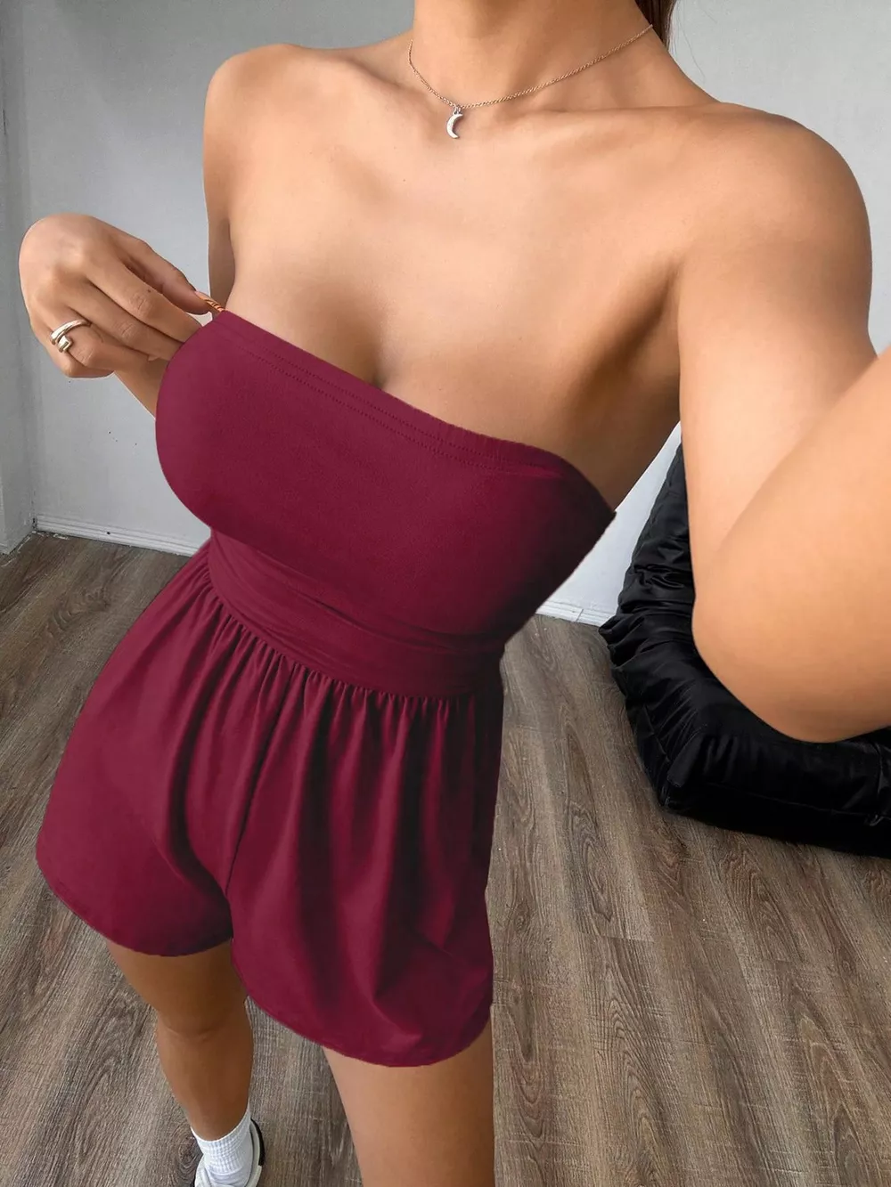 Chic Strapless Ruched Waist Romper, image 18