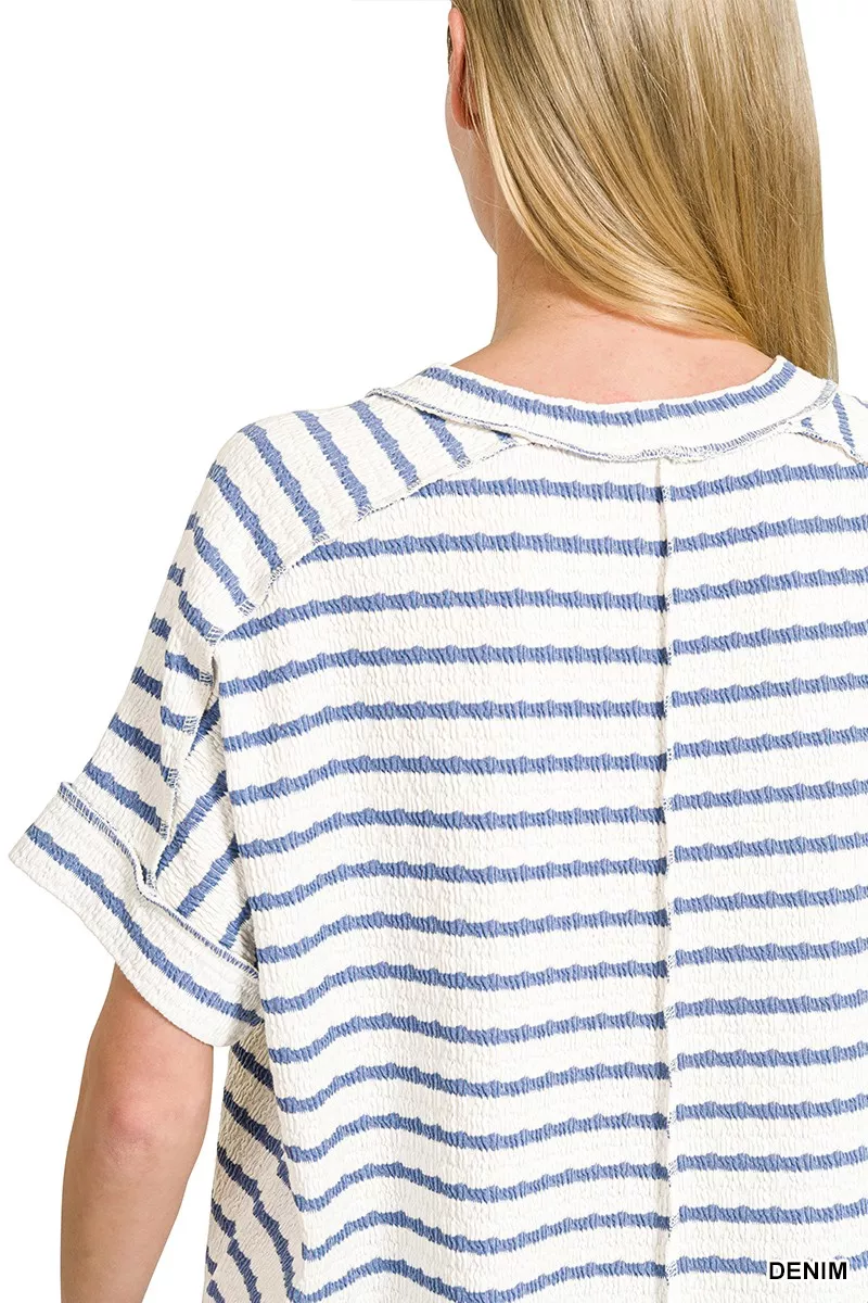 Stripe Jacquard Round-Meck Tee, image 4