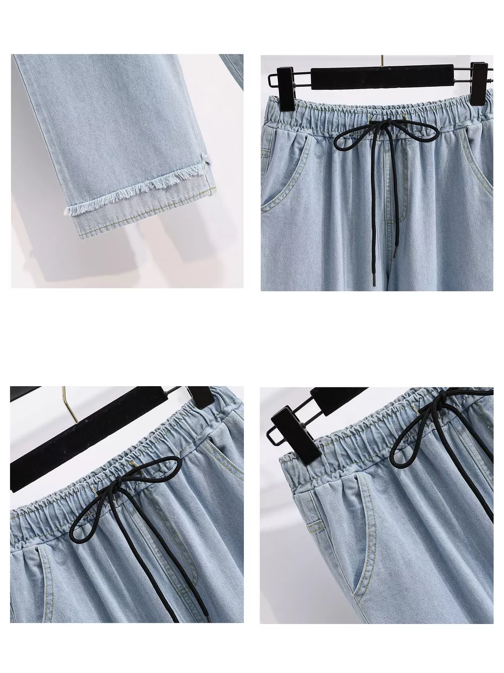 Full Size High-Waisted Elastic Drawstring Wide-Leg Jeans with Frayed Hem Plus Size, image 5