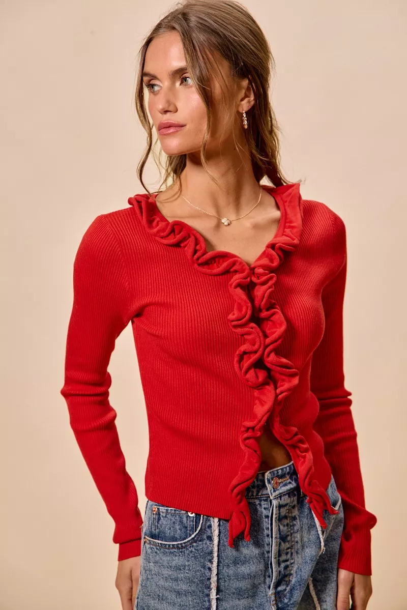 Cascade Ruffle Ribbed Sweater Cardgian, image 22