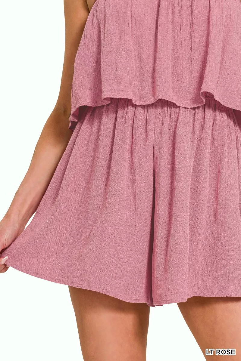 Woven Crinkle Strapless Rompers, image 7