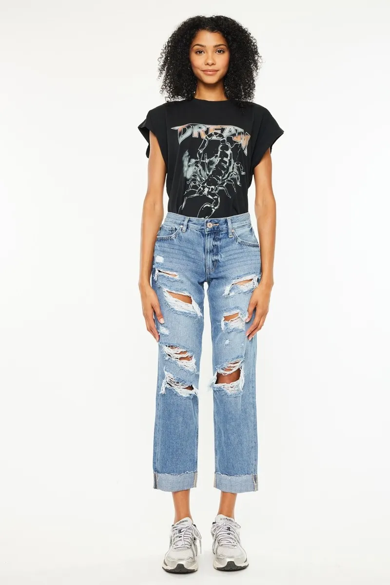 Mid Rise Distressed Boyfriend Fit Jeans, image 4