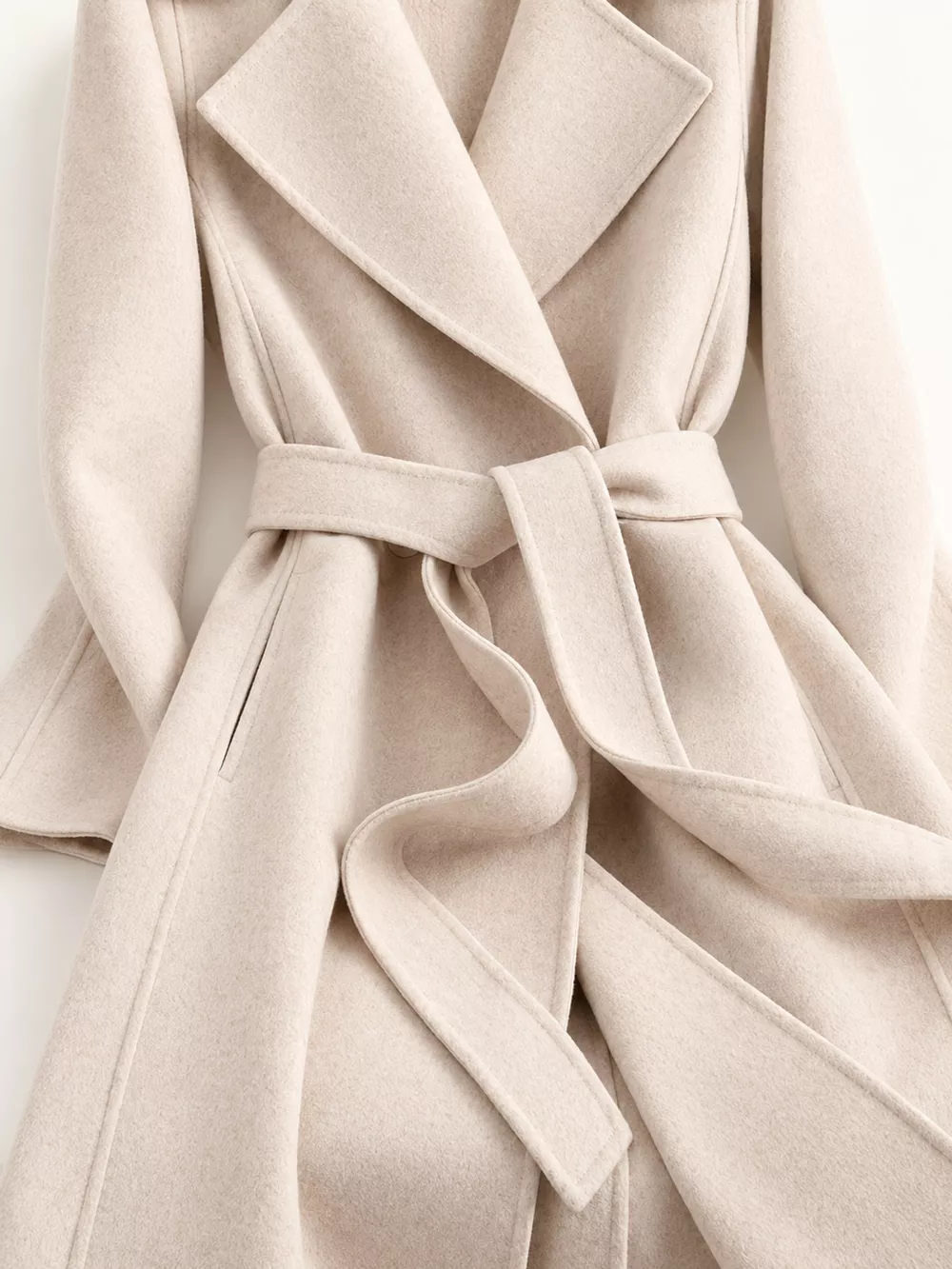 Longline Wool Coat with Waist-Defining Belt, image 24