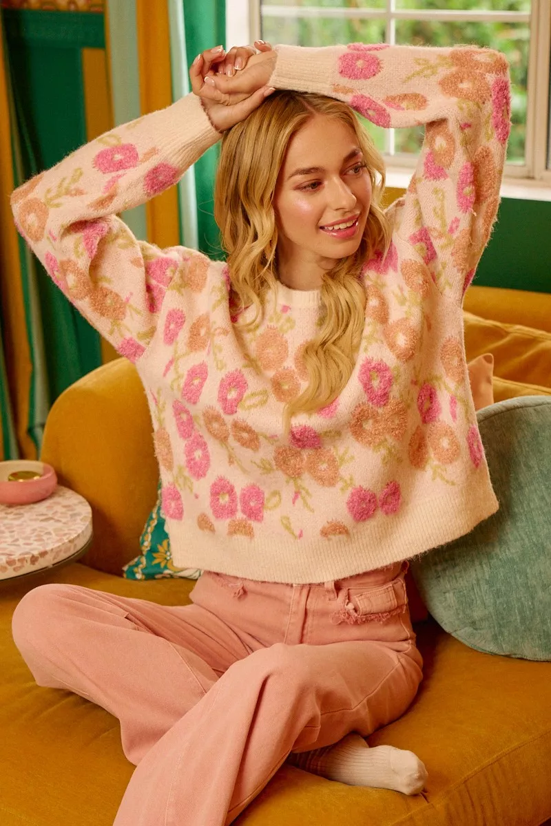 Towel Texture Floral Pattern Sweater, image 11
