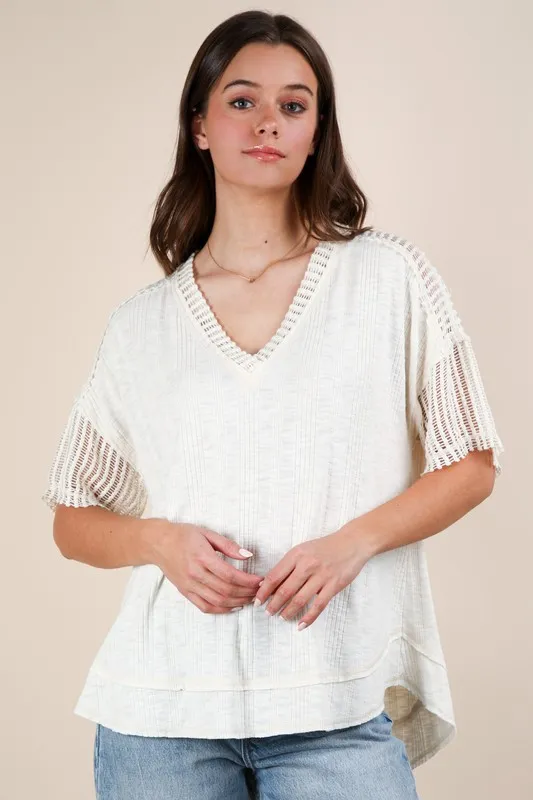 Full Size Oversized Contrast Knit Comfy Casual Top Plus Size, image 5