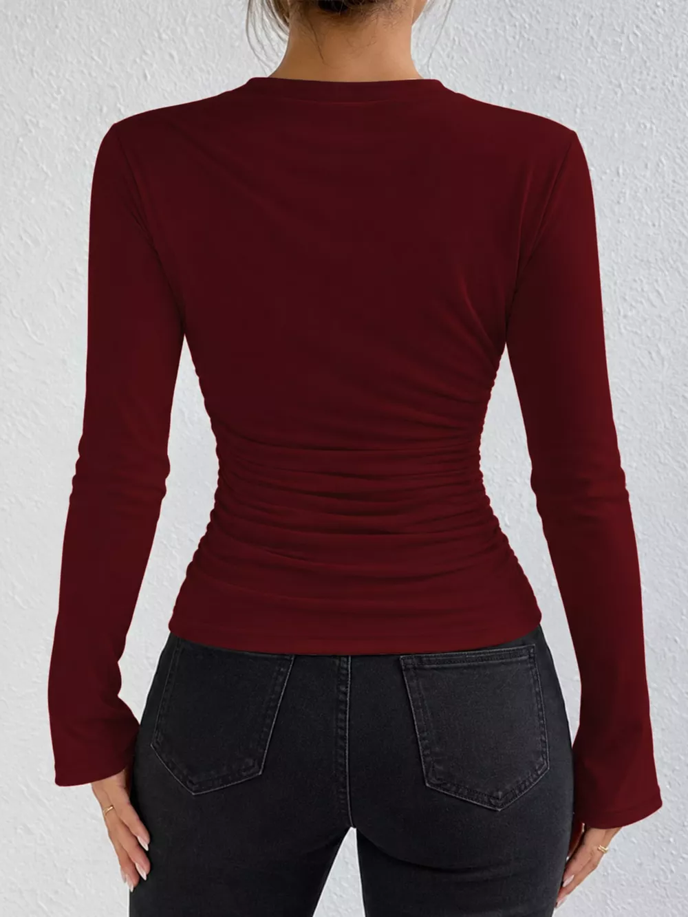 Ruched Long Sleeve Slim-Fit T-Shirt, image 28
