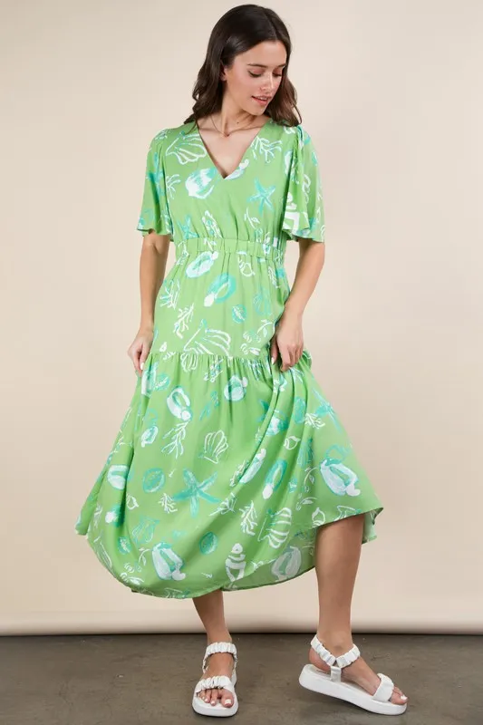 Printed V-Neck Resort Midi Dress, image 3