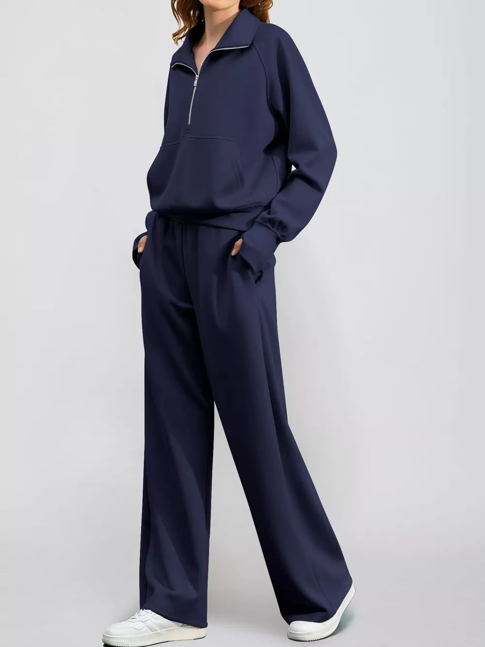Half-Zip Sweatshirt and Wide-Leg Pants Set, image 44