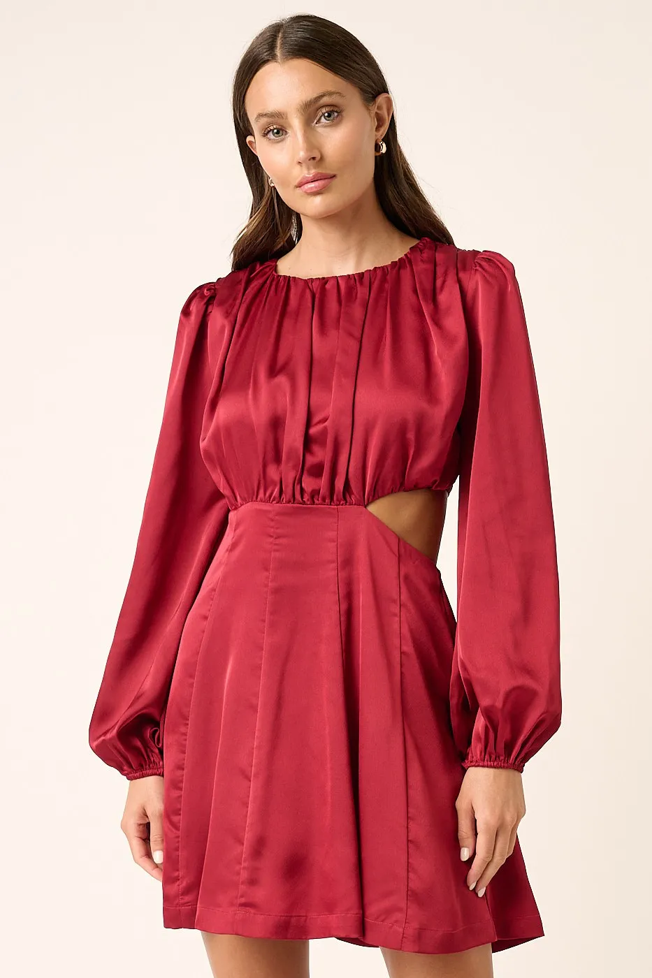 Satin Side Cutout Detail Mini Dress