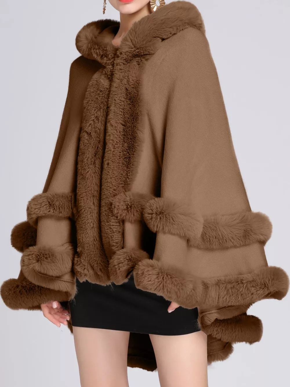 Faux Fur Trimmed Hooded Cape, image 29